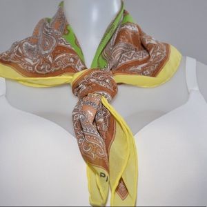 Silk Scarf, Vintage Style Paisley Floral- Brown, Yellow & Green